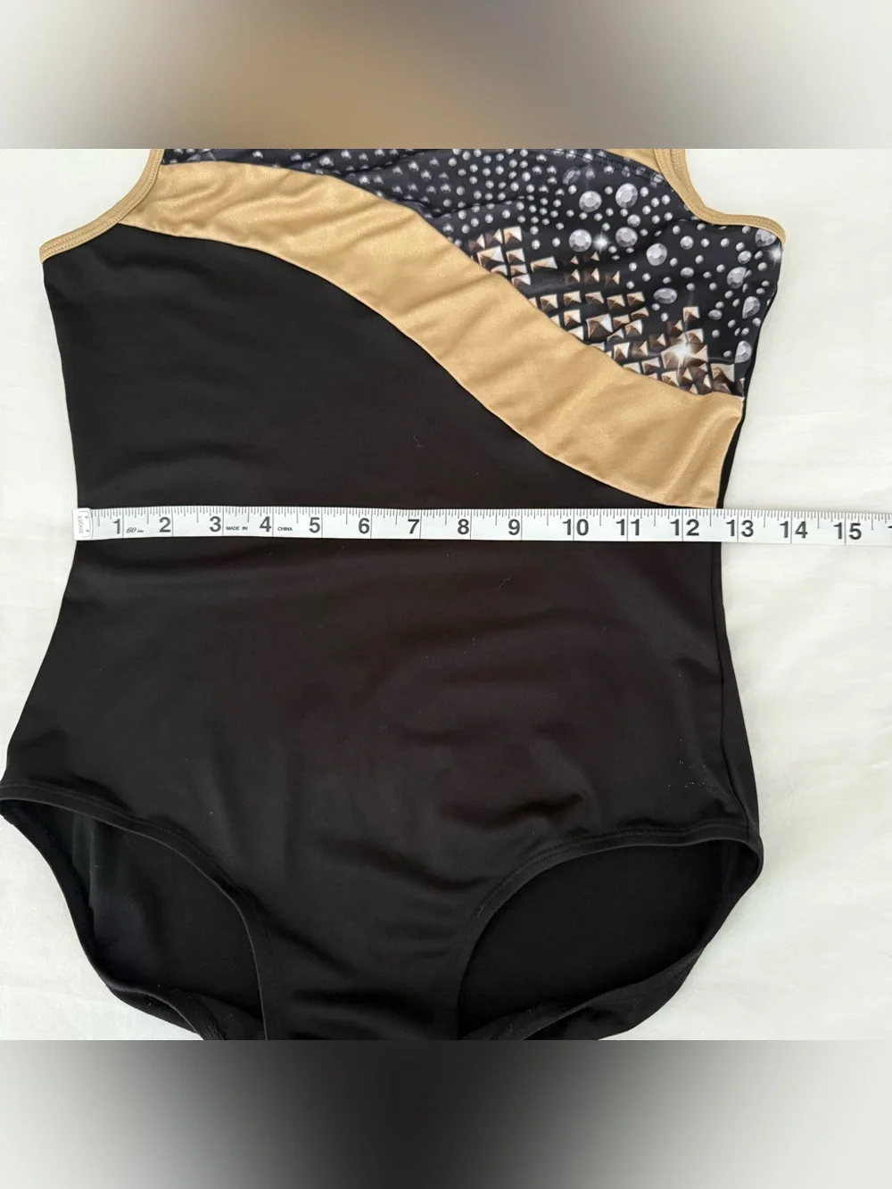 Justice Active Girls Gymnastics Dance Leotard Black Gold Silver Size 16
